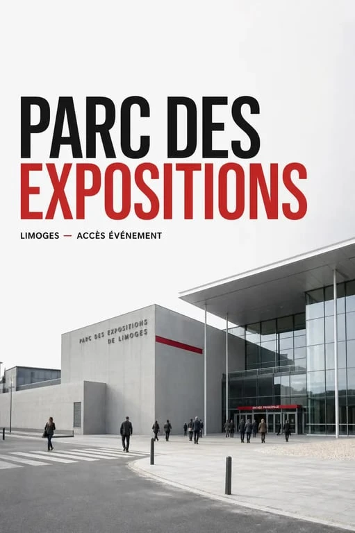 Parc des Expositions de Limoges vu de l'extérieur avec entrée principale et abords d'accès