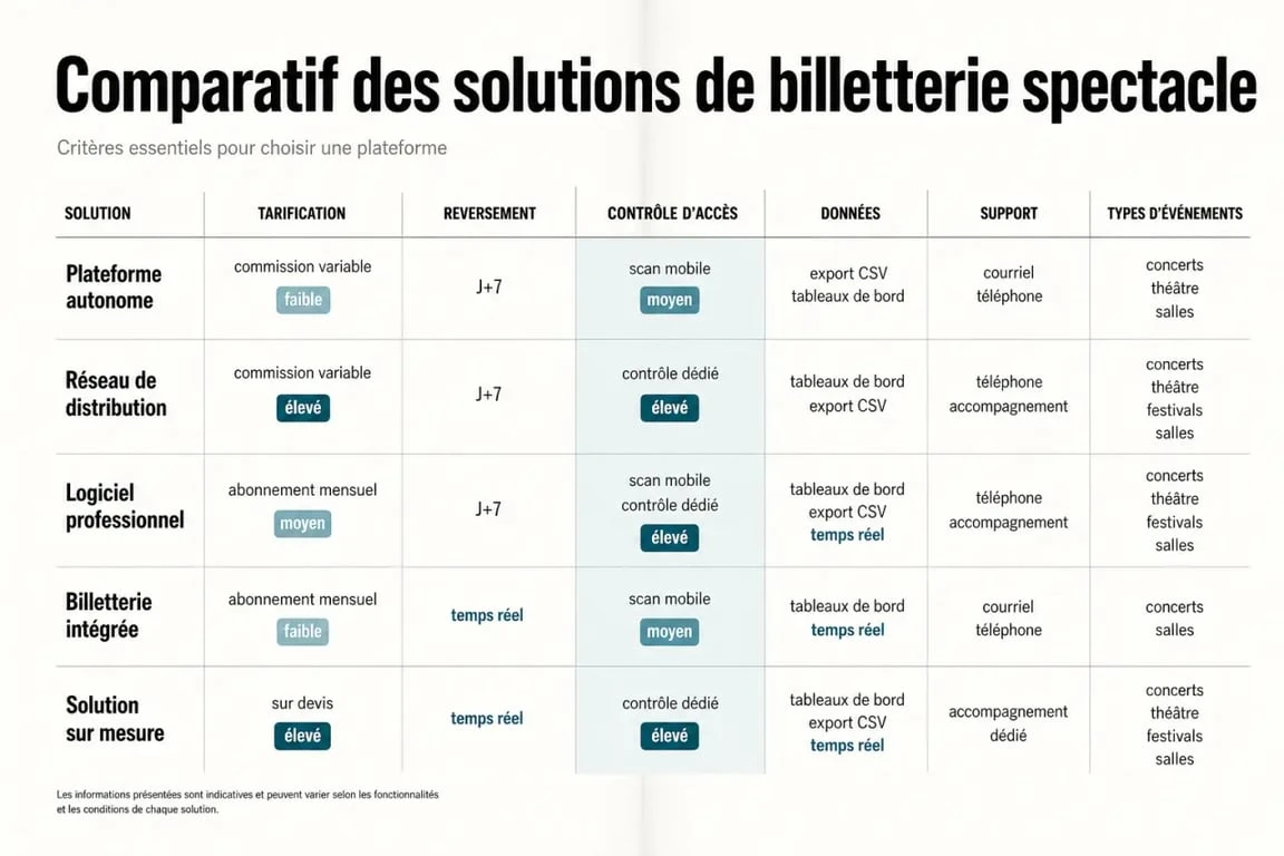 Comparateur billetterie spectacle : critères clés pour choisir une solution