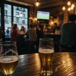 Les berthom opéra, bar lyonnais : verres de bière au comptoir