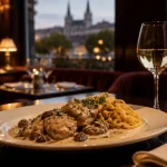 Restaurant hôtel charlemagne lyon : assiette de volaille fermière aux morilles