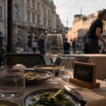 Restaurant hôtel de ville lyon : table en terrasse près de l’Hôtel de Ville