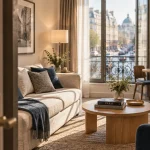 Appart hôtel residhome paris opéra : salon lumineux d’appartement autonome près de l’Opéra