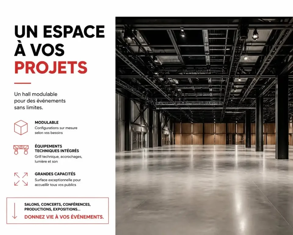 Hall Artimon du parc des expositions de Quimper Cornouaille, espace modulable grande jauge
