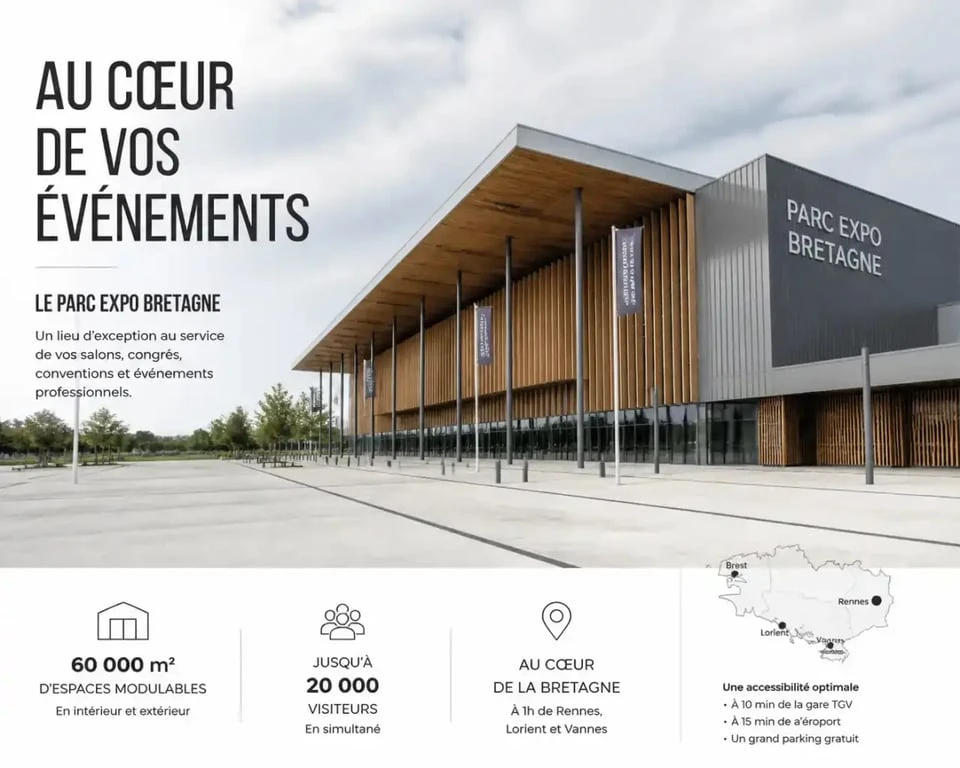Parc des expositions de Quimper Cornouaille, façade et esplanade extérieure